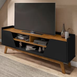 Rack para TV Até 65 Polegadas Turim 2 Portas 1 Prateleira Preto Fosco/Nature - Bechara