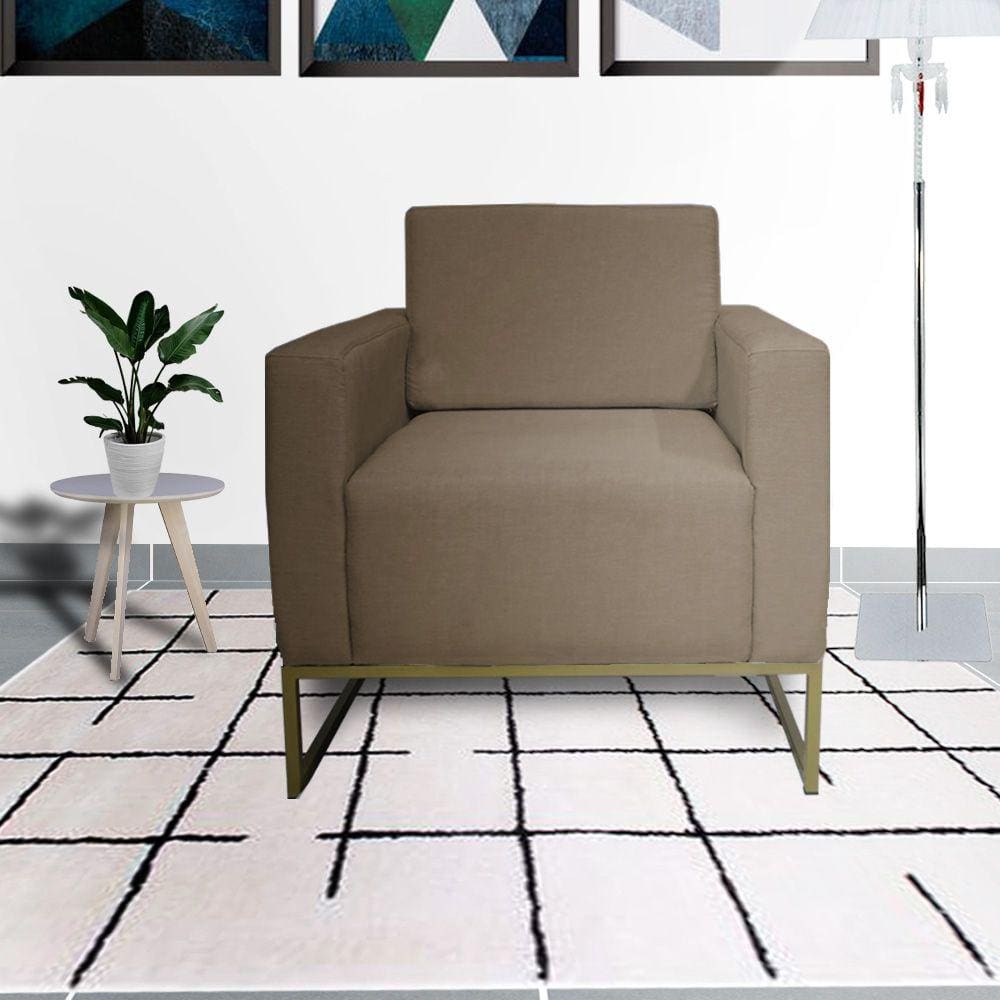 Poltrona Estofada Com Base de Ferro Para Salão de Beleza Leticia Pé Ferro Suede Cappuccino - LM DECOR
