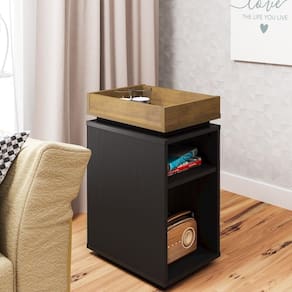 Mesa de Apoio Lateral Estante de Canto 1 Prateleira Sala Decoração Multiuso Preto Marrom Madeira