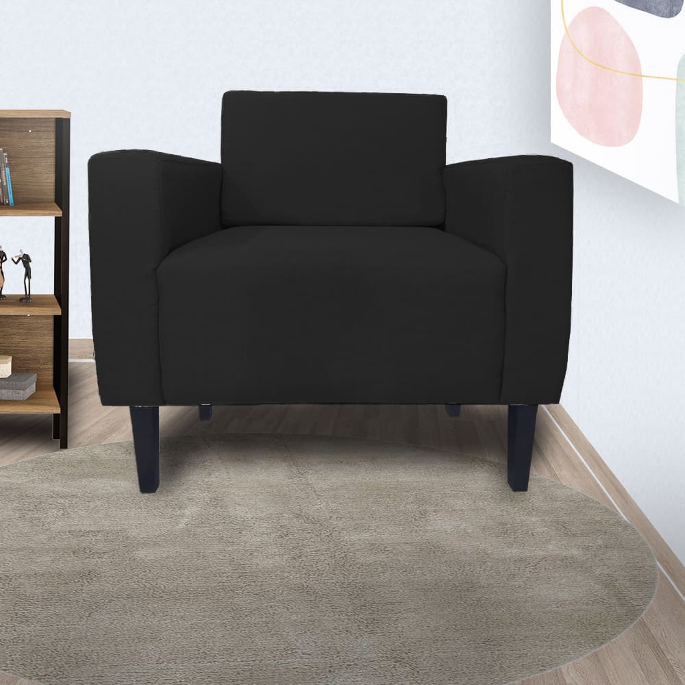 Poltrona Decorativa Para Salão de Beleza Leticia Slim Corano Preto - LM DECOR