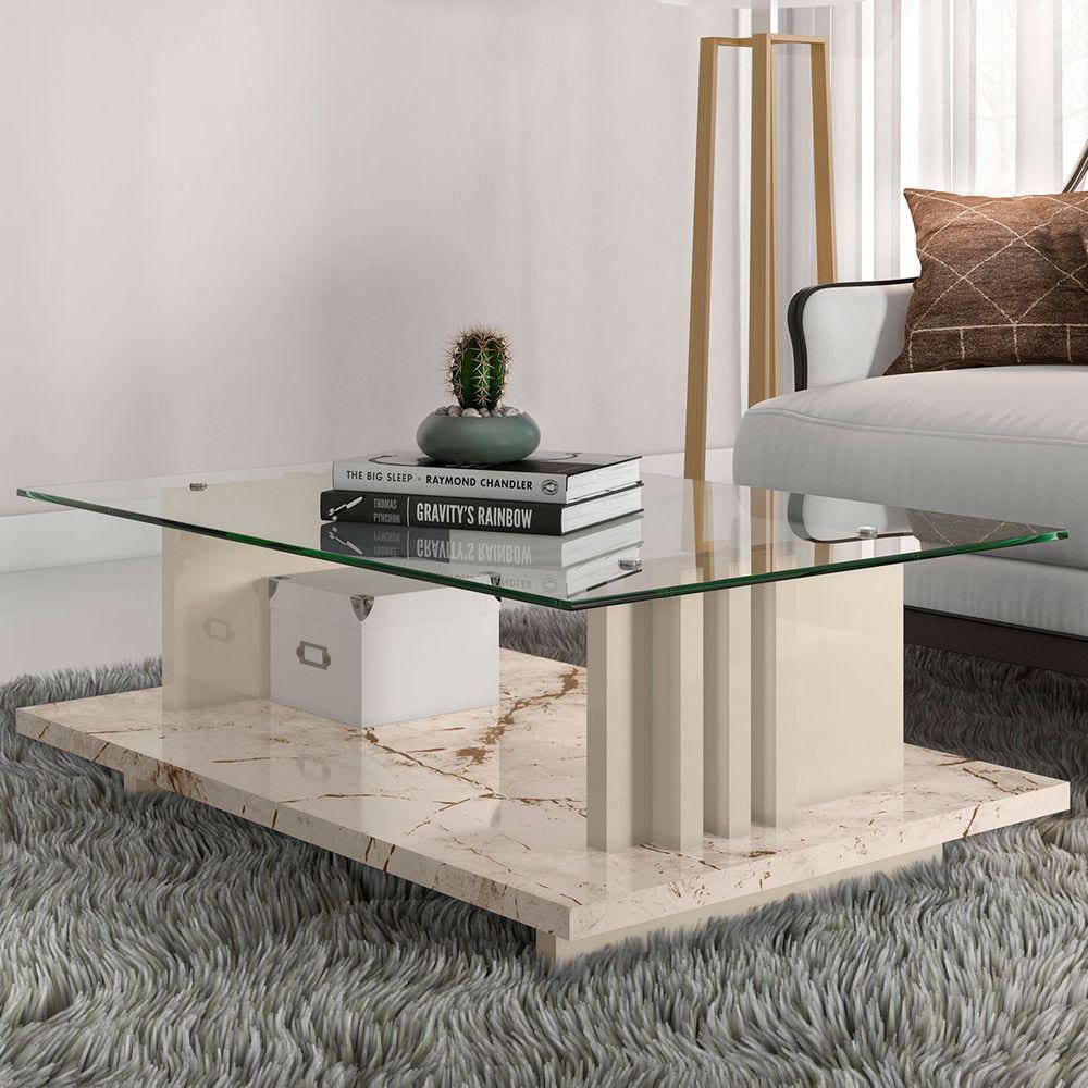 Mesa de Centro Frizz Calacata/Off White - Madetec