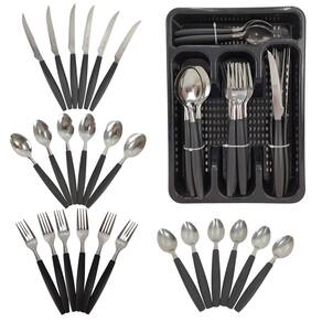 Faqueiro Talheres 25 Peças Aço Inox Porta Talher Organizador Faca Colher Garfo Colher de Chá Preto