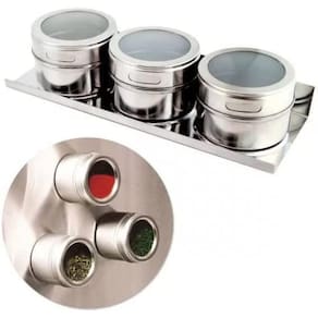 Porta Temperos de Inox 3 Potes C/Imã