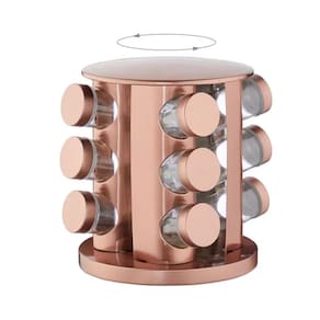 Porta Temperos Rose Gold Redondo 12 Potes de Aço Inox