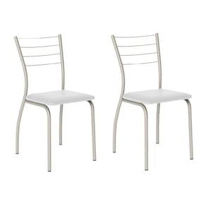 Conjunto 2 Cadeiras 1700 Tubo Prata Napa Branca Carraro