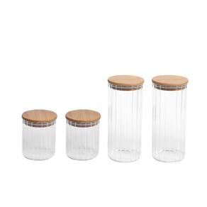 Kit 4 potes vidro herméticos para mantimentos canelado com tampa de bambu - Oikos