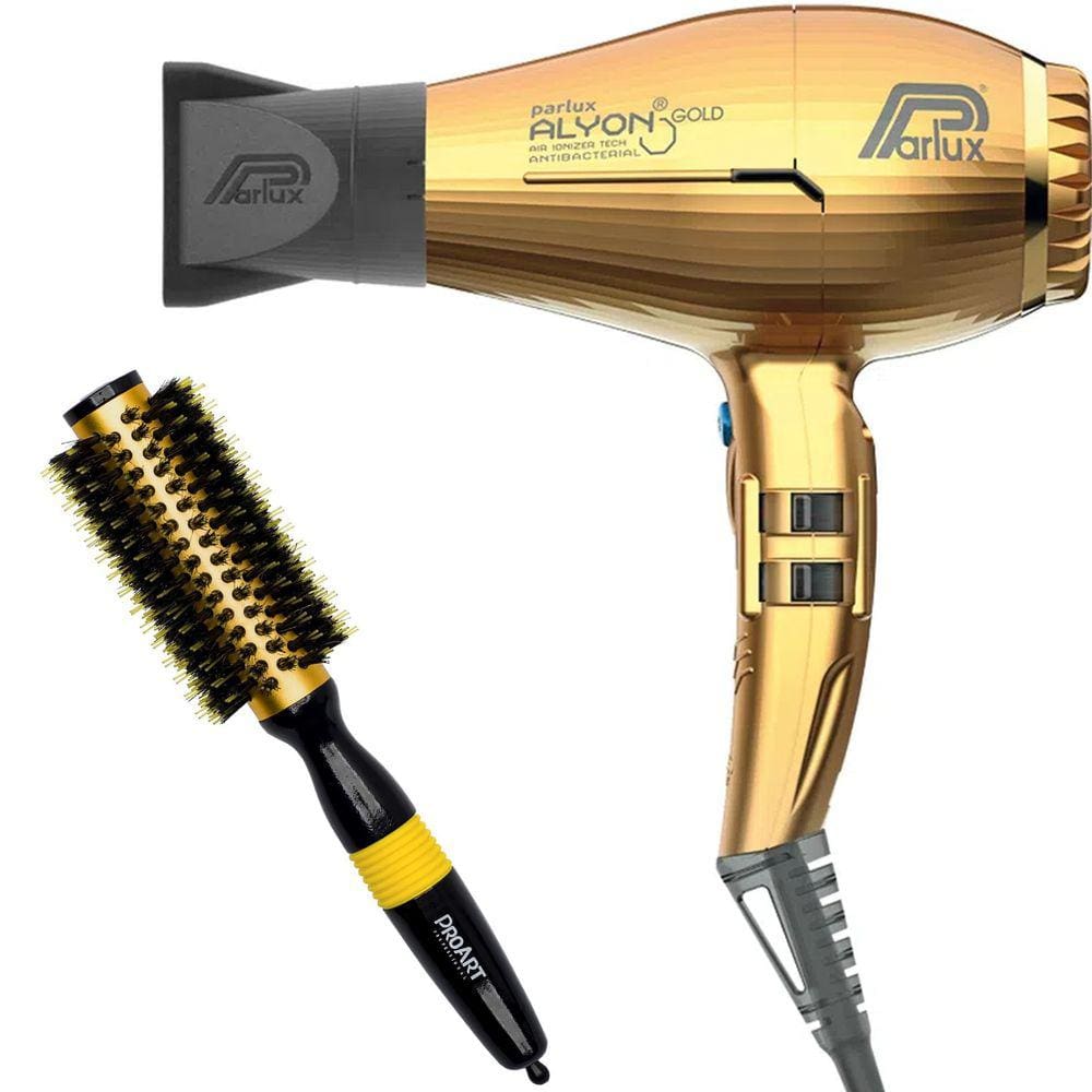 Kit - Secador Parlux Alyon Ion Gold 2250W 220V + Escova Proart Metallic Pro Amarela 25Mm - Epm14b