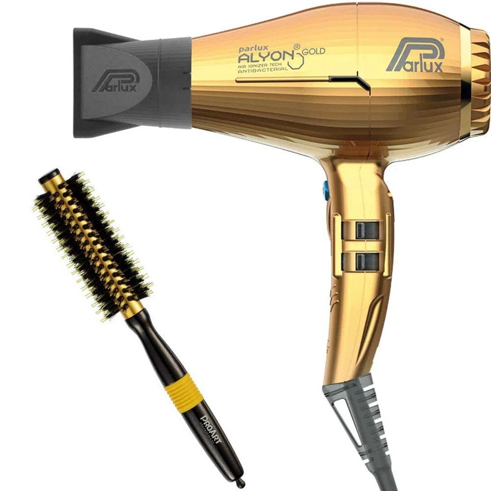 Kit - Secador Parlux Alyon Ion Gold 2250W 220V + Escova Proart Metallic Pro Amarela 15Mm - Epm13b