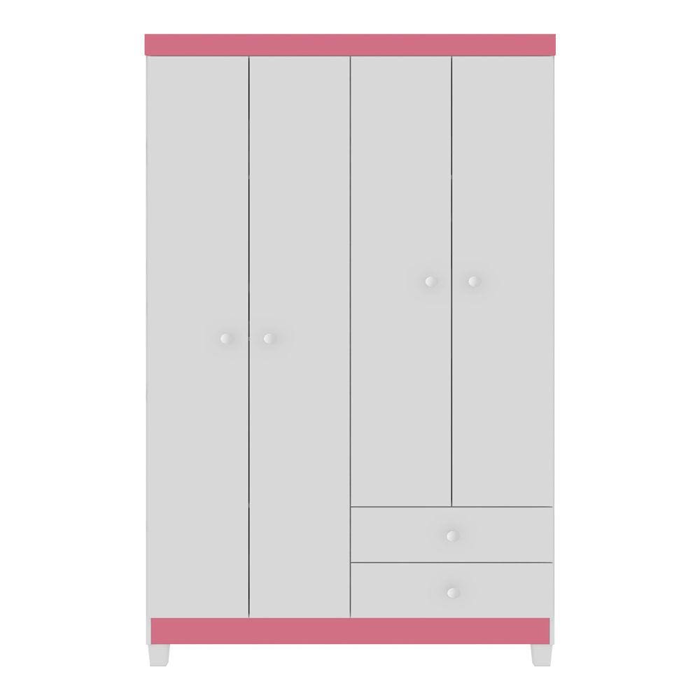 Guarda Roupa Infantil 4 Portas 2 Gavetas Baby kid`s Branco Rosa Flex Incorplac