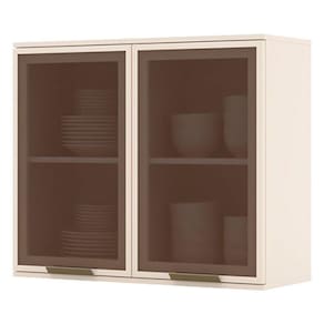 Armário Aéreo 2 Portas de Vidro 80 cm Évelin Off White - Henn
