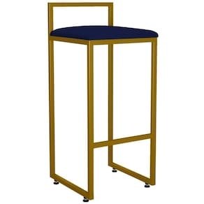 Banqueta Alta Cozinha Hanna L02 Dourado Suede Azul Marinho