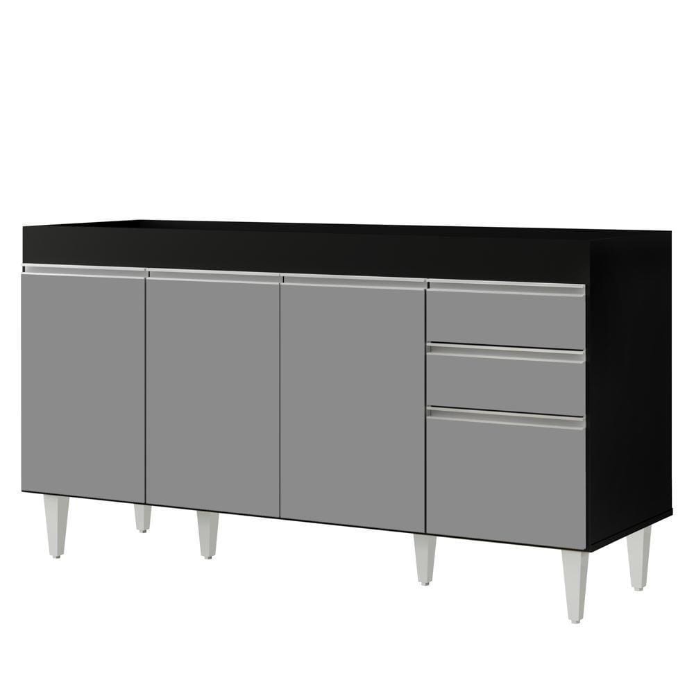 Balcão Gabinete Para Pia Sem Tampo 150cm Marrocos Preto/cinza - Lumil