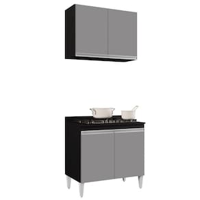 Armário Califórnia E Balcão Para Cooktop Flórida Preto/cinza - Lumil
