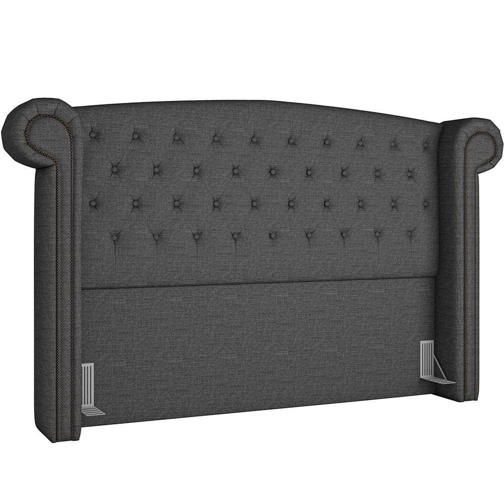 Cabeceira Cama Box King Com Tachas 195 Cm Sofia P05 Linho Cinza Escuro - Lyam Decor