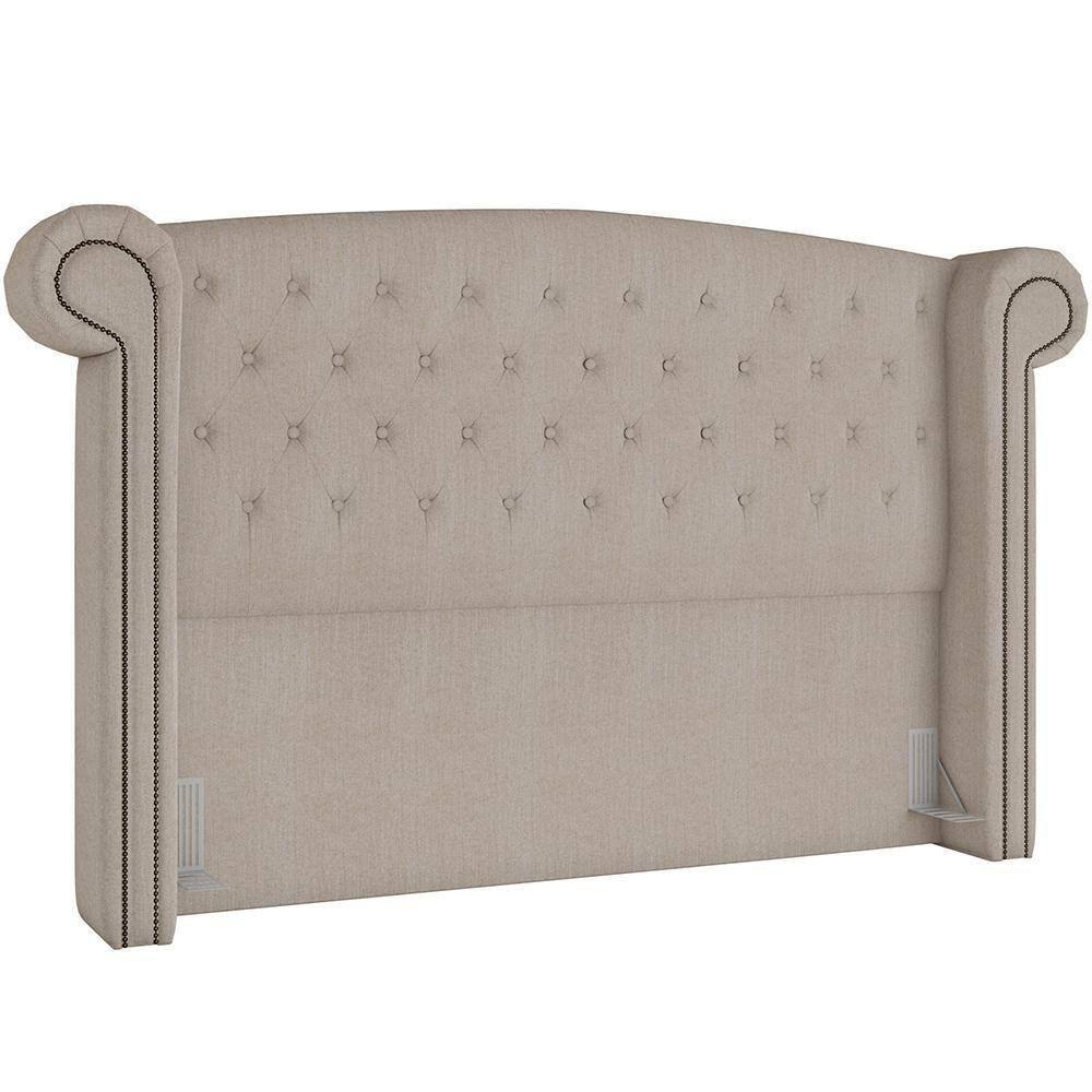 Cabeceira Cama Box Queen Com Tachas 160 Cm Sofia P05 Linho Creme - Lyam Decor
