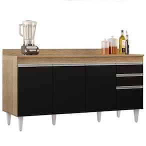 Balcão Gabinete Para Pia Com Tampo 160cm Arkansas Castanho/preto - Lumil