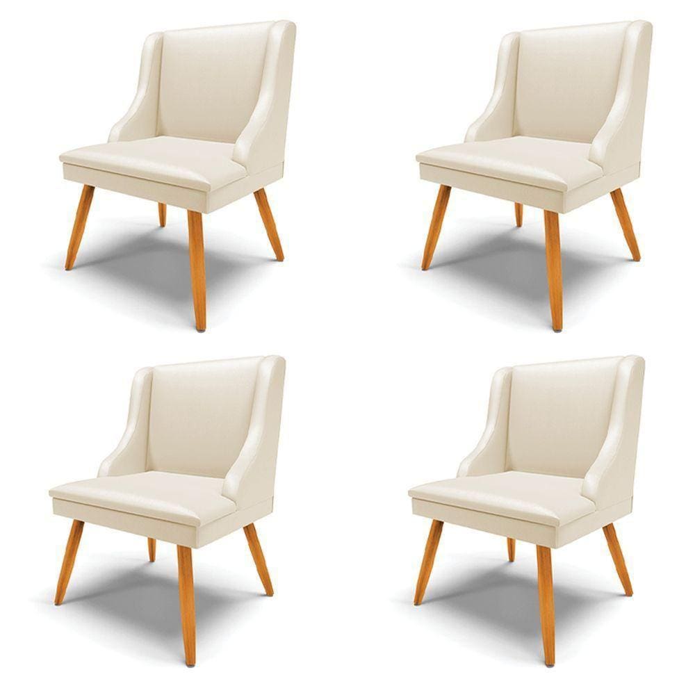 Kit 4 Cadeiras Decorativas Sala De Jantar Pés Palito De Madeira Firenze Pu Bege/natural G19