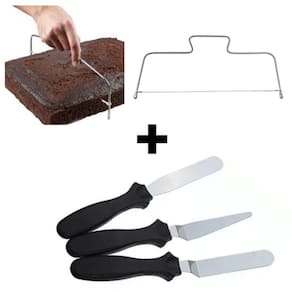 Kit Confete - 3 Espátulas Para Confeitaria Artística Decorar Bolo + 1 Nivelador/ Cortador de Bolos