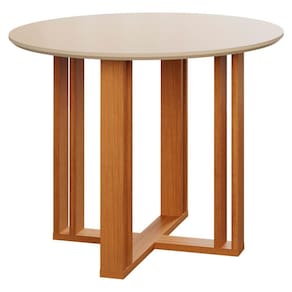 Mesa Redonda para Sala De Jantar 93x93 Tampo De MDF Flora Cimol Nature/Off White