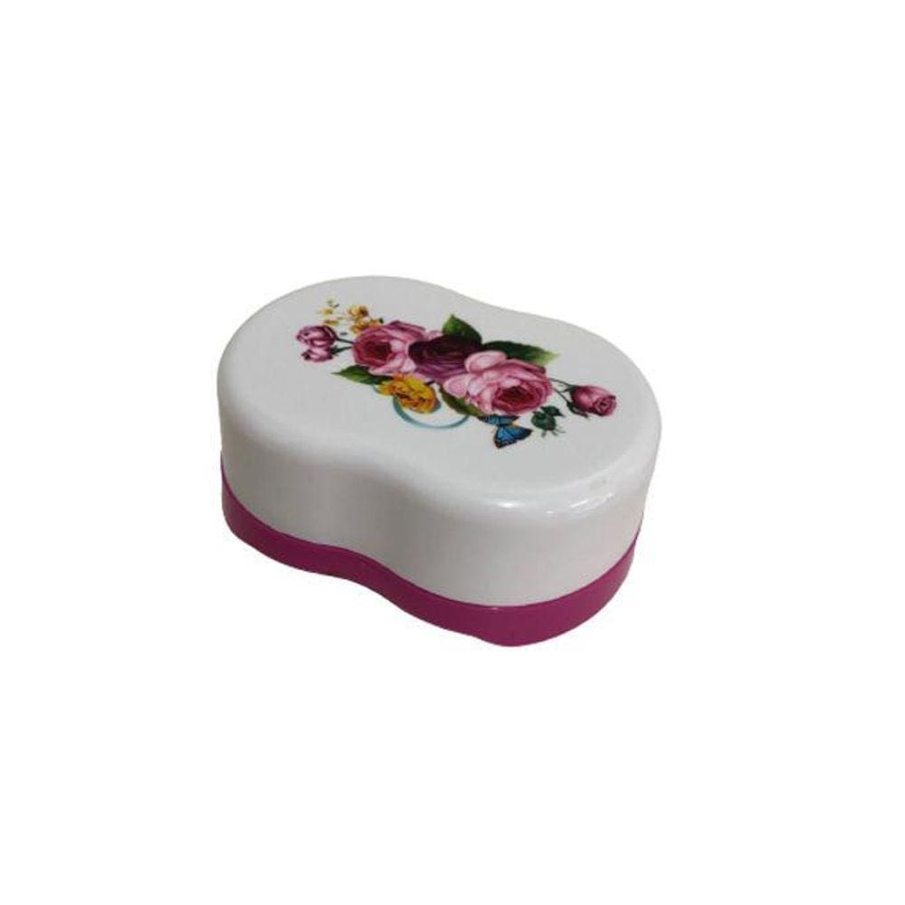 Saboneteira Oval De Plástico Com Tampa Decorada 12Cm