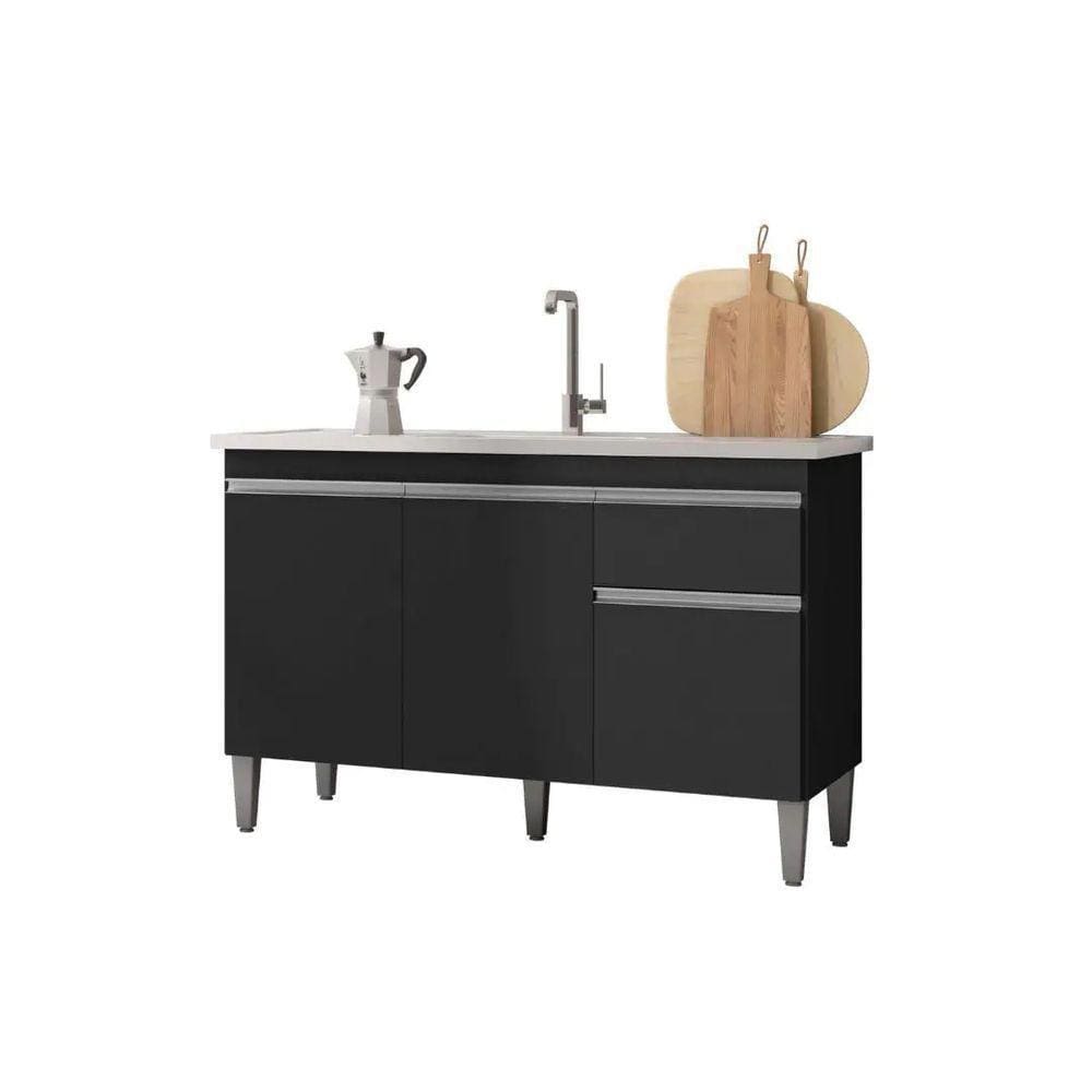 Balcão Gabinete De Pia Sem Tampo 120Cm 3 Portas Tatiane - Ajl Móveis Cor Preto