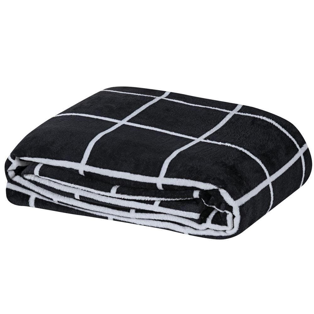 Cobertor Brooklyn Queen Mantinha Flannel Quadriculado Preto