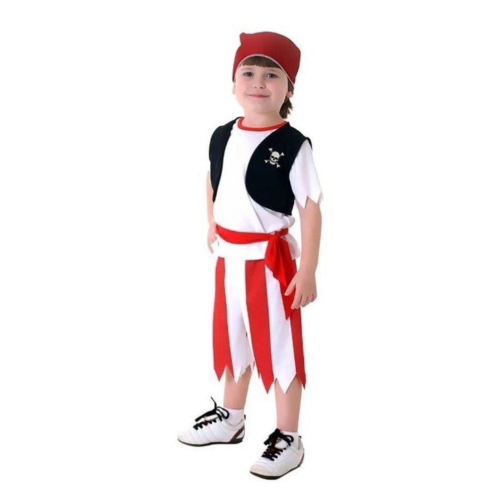 Fantasia De Pirata Bebê Com Bandana Colete Bermuda Infantil