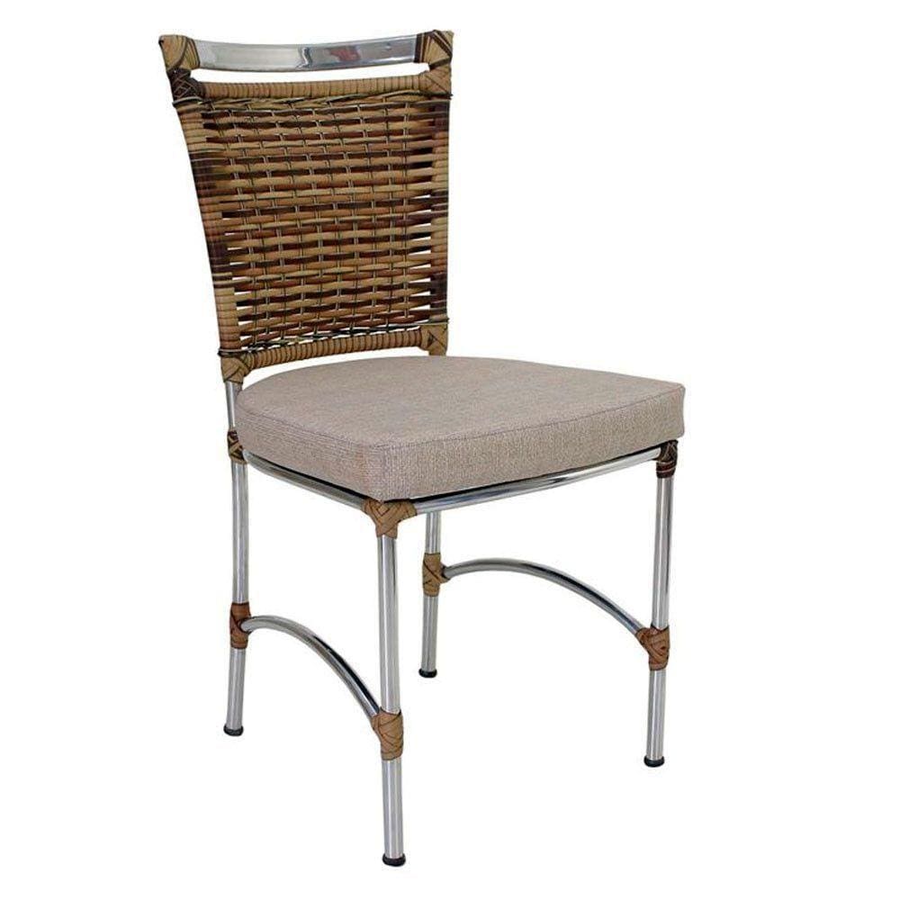 Cadeira Em Alumínio E Fibra Sintética Jk Cozinha Edícula Cappuccino E Fundo Palha