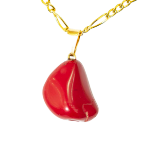 Colar Pedra Natural Jaspe Vermelho Rolado Pino Dourado
