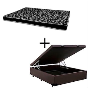 Cama Box Baú Viúva 128 Tecido Sintético Marrom Com Colchão Hamburgo Bello Box - 100% Espuma - D28 Preto 55x128x188