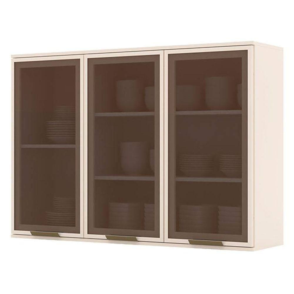Armário Aéreo 3 Portas de Vidro 120 cm Évelin Off White - Henn