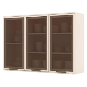Armário Aéreo 3 Portas de Vidro 120 cm Évelin Off White - Henn