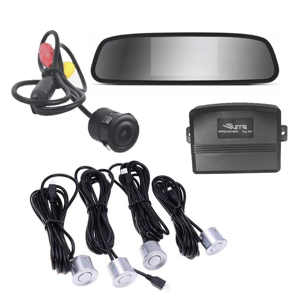 Kit Estacionamento Sensor Câmera Retrovisor C/Tela Cor Prata