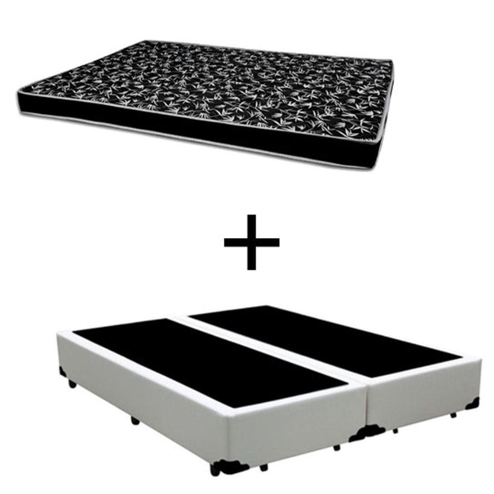Cama Box King 193 Tecido Sintético Branco Com Colchão Hamburgo Bello Box - 100% Espuma - D28 Preto 54x193x203