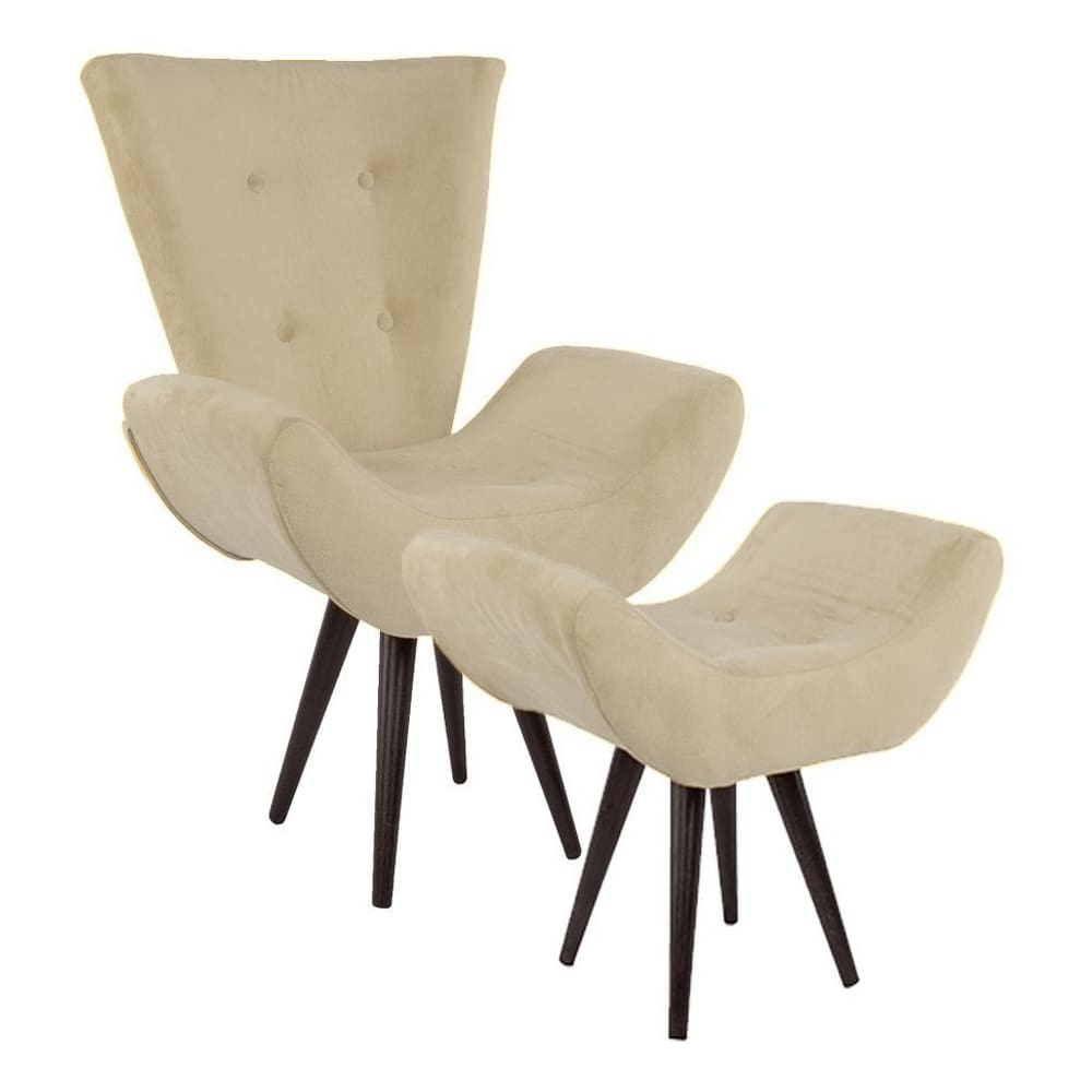 Kit Poltrona Cadeira + Puff Maisa Decorativo Para Recepção Sala Estar Suede Bege - LM DECOR