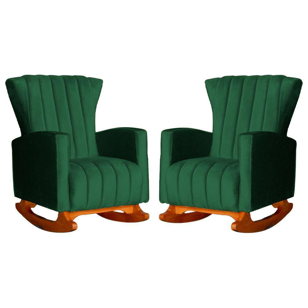 Conjunto 2 Poltronas Estofadas de Balanço Melinda Veludo Verde - LM DECOR