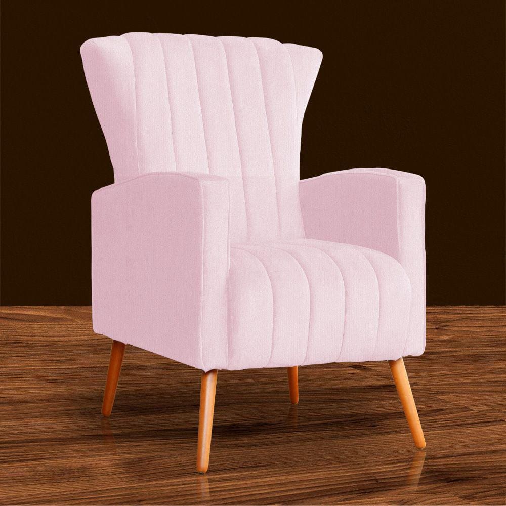 Poltrona Estofada Pés Palito Sala de Estar Melinda Suede Rosa Bebe - LM DECOR