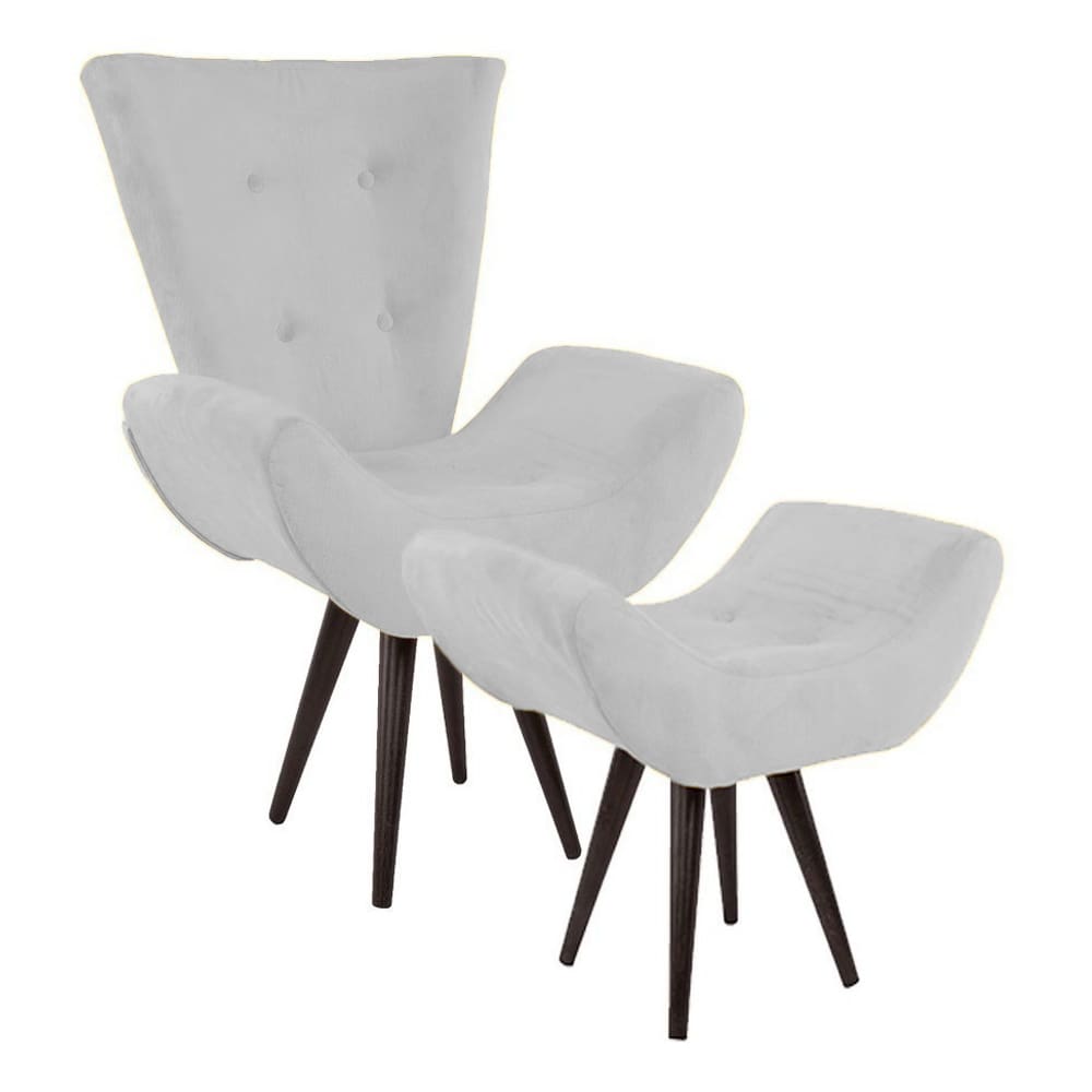 Kit Poltrona Cadeira + Puff Maisa Decorativo Para Recepção Sala Estar Corano Branco - LM DECOR