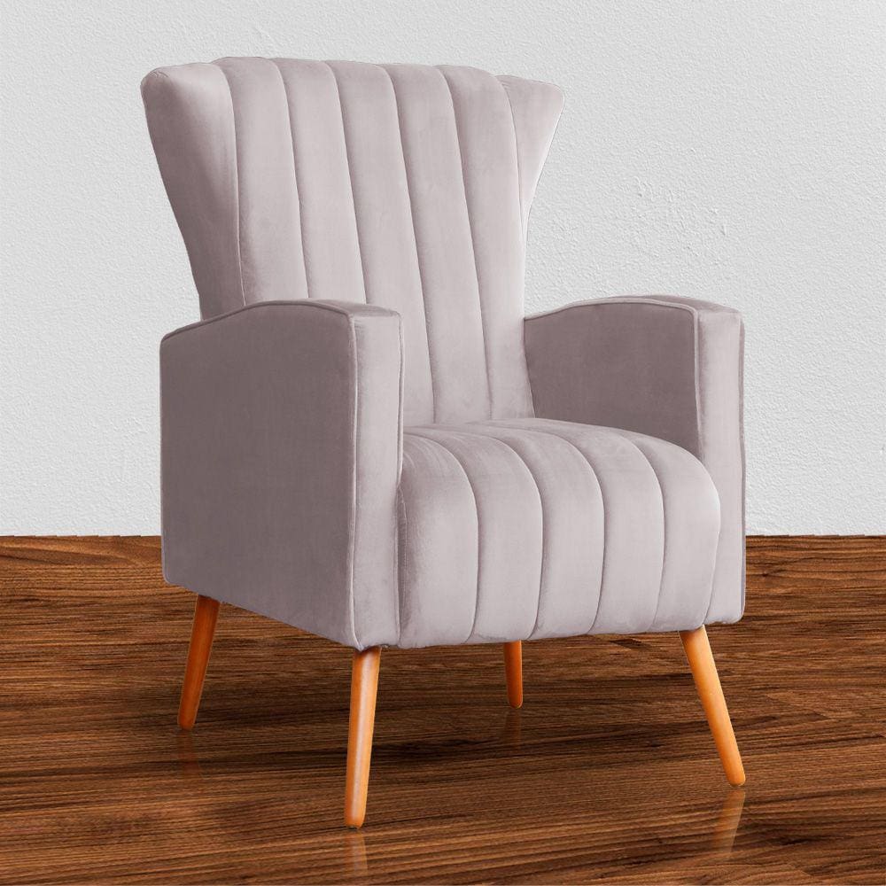 Poltrona Estofada Pés Palito Sala de Estar Melinda Veludo Rose - LM DECOR