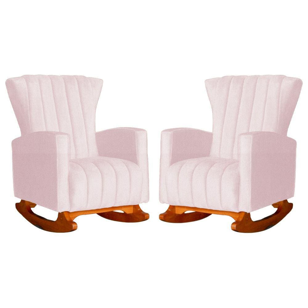 Conjunto 2 Poltronas Estofadas de Balanço Melinda Suede Rosa Bebe - LM DECOR