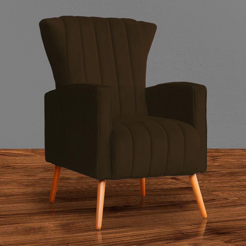 Poltrona Estofada Pés Palito Sala de Estar Melinda Suede Marrom - LM DECOR