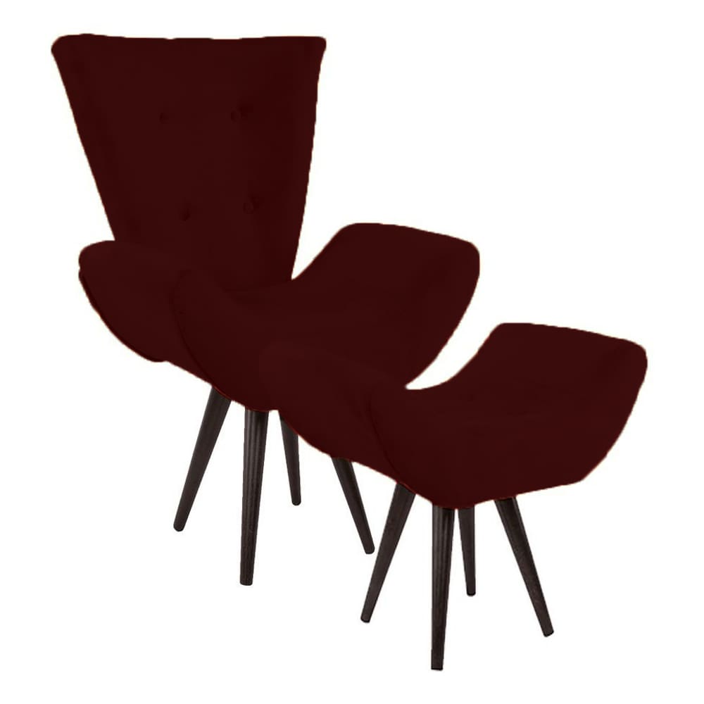 Kit Poltrona Cadeira + Puff Maisa Decorativo Para Recepção Sala Estar Suede Bordo - LM DECOR