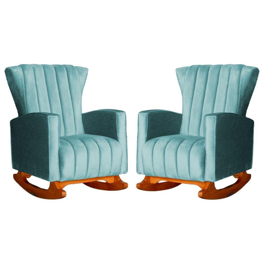 Conjunto 2 Poltronas Estofadas de Balanço Melinda Veludo Azul Turquesa - LM DECOR