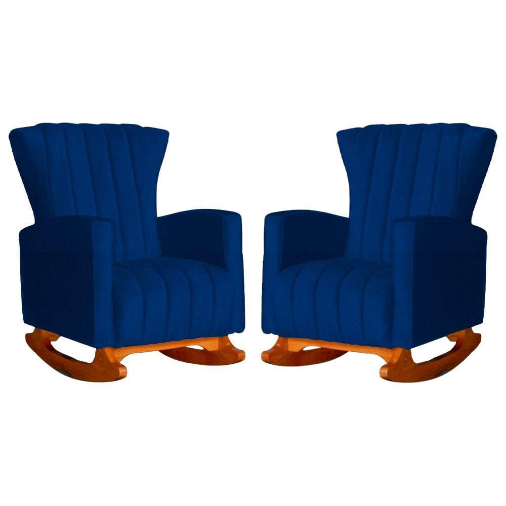 Conjunto 2 Poltronas Estofadas de Balanço Melinda Suede Azul Marinho - LM DECOR