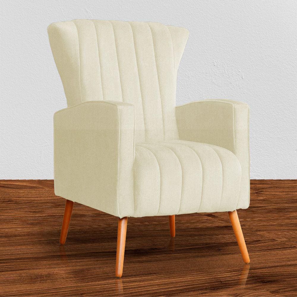 Poltrona Estofada Pés Palito Sala de Estar Melinda Suede Marfim - LM DECOR