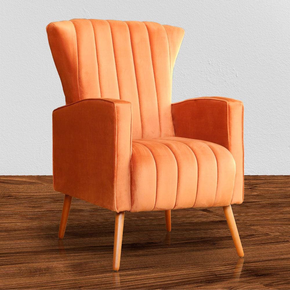 Poltrona Estofada Pés Palito Sala de Estar Melinda Veludo Terracota - LM DECOR