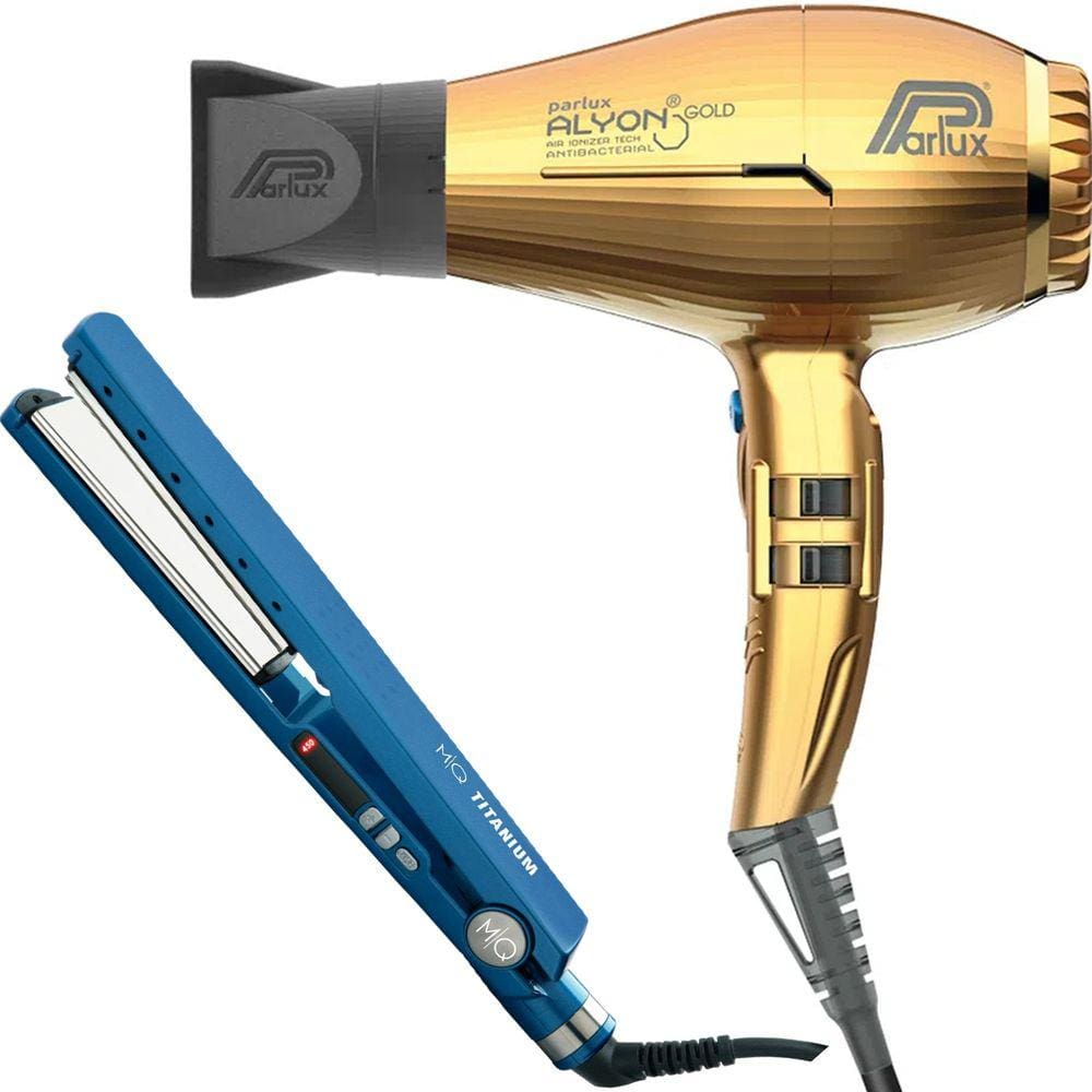 Kit - Secador Profissonal Parlux Alyon Ion Gold 2250W 220V + Prancha M Q Titanium Blue 450°F / 232°C