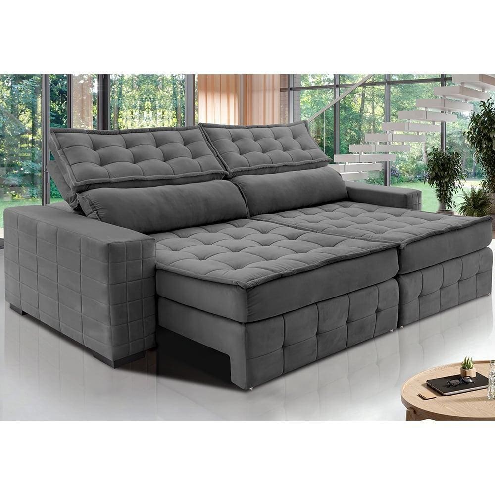 Sofá Retrátil e Reclinável 2,55m Cama inBox Big Puffer. com SoftGel D40 Velupluma