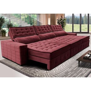 Sofá Retrátil e Reclinável 4,15m Cama inBox Big Puffer. com SoftGelD40 Velupluma