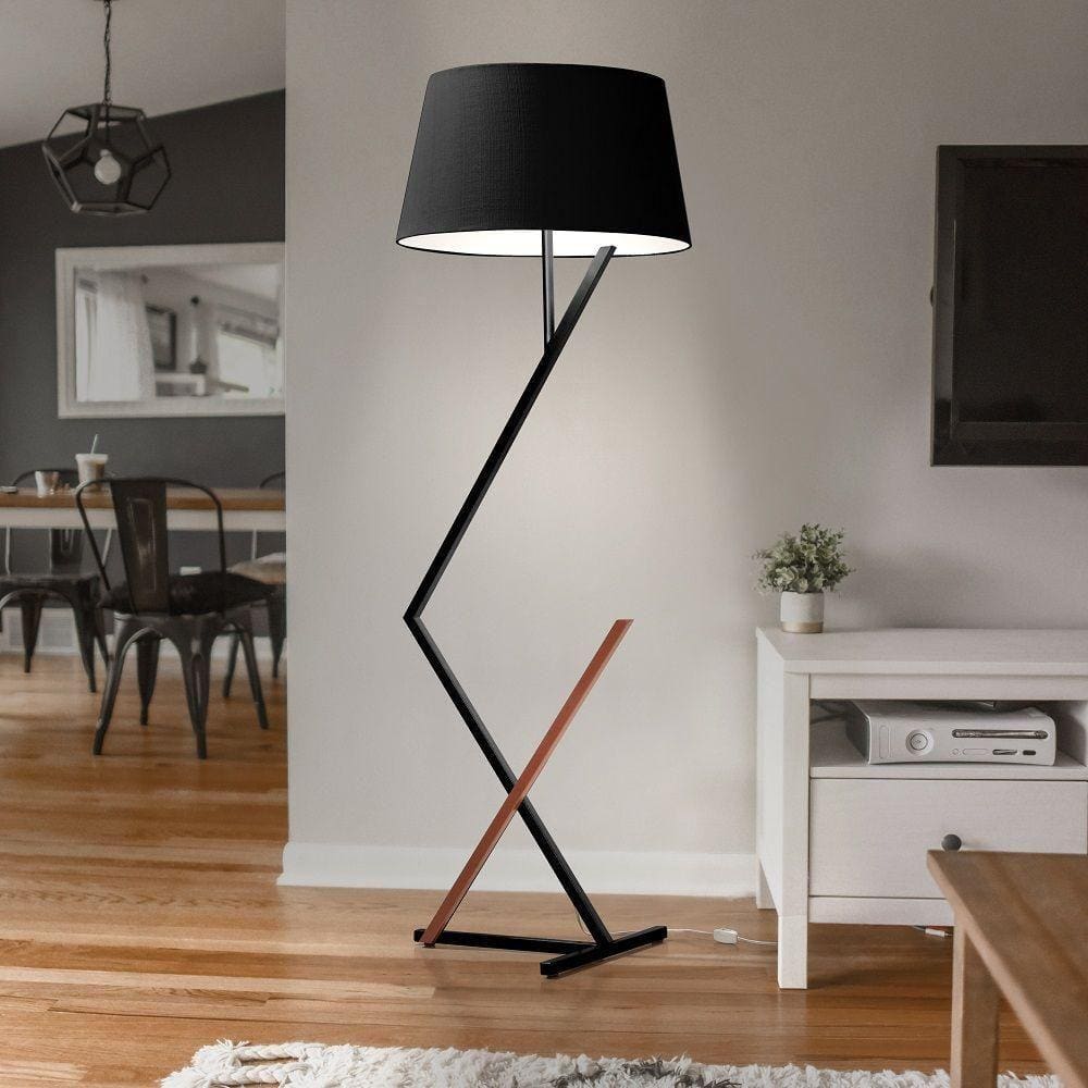 Luminária De Chão Roma Cúpula Cone E Pés De Ferro Luxo Preto/Cobre/Preto